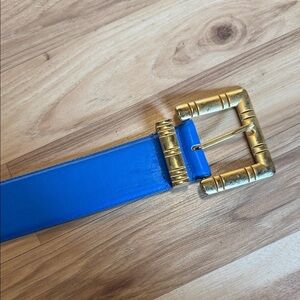 Carlisle Blue Leather Belt with Gold Buckle